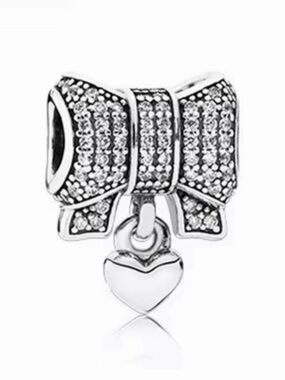 Macy's Silver Bow Charm with Heart Dangle